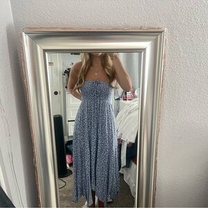 Source Unknown Blue Floral Strapless Maxi Dress